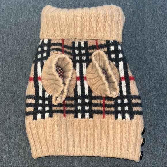 Burberry Dog Burberry London Brown Wool Plaid Dog Turtleneck